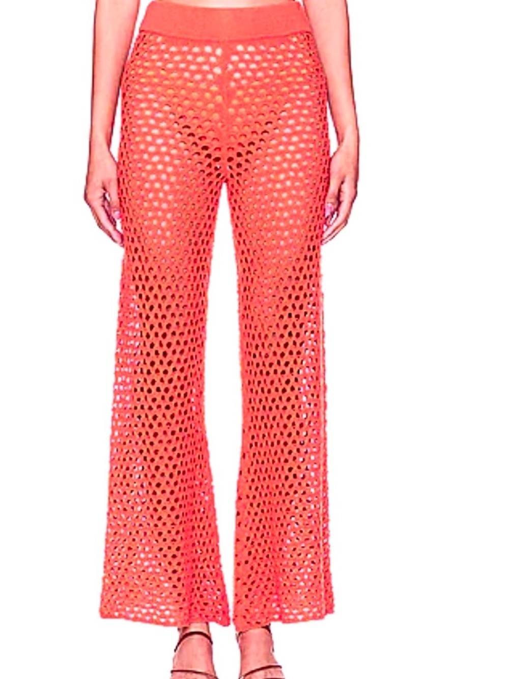 Women’s Neon Coral Mesh Flare Pants with Elastic Waistband